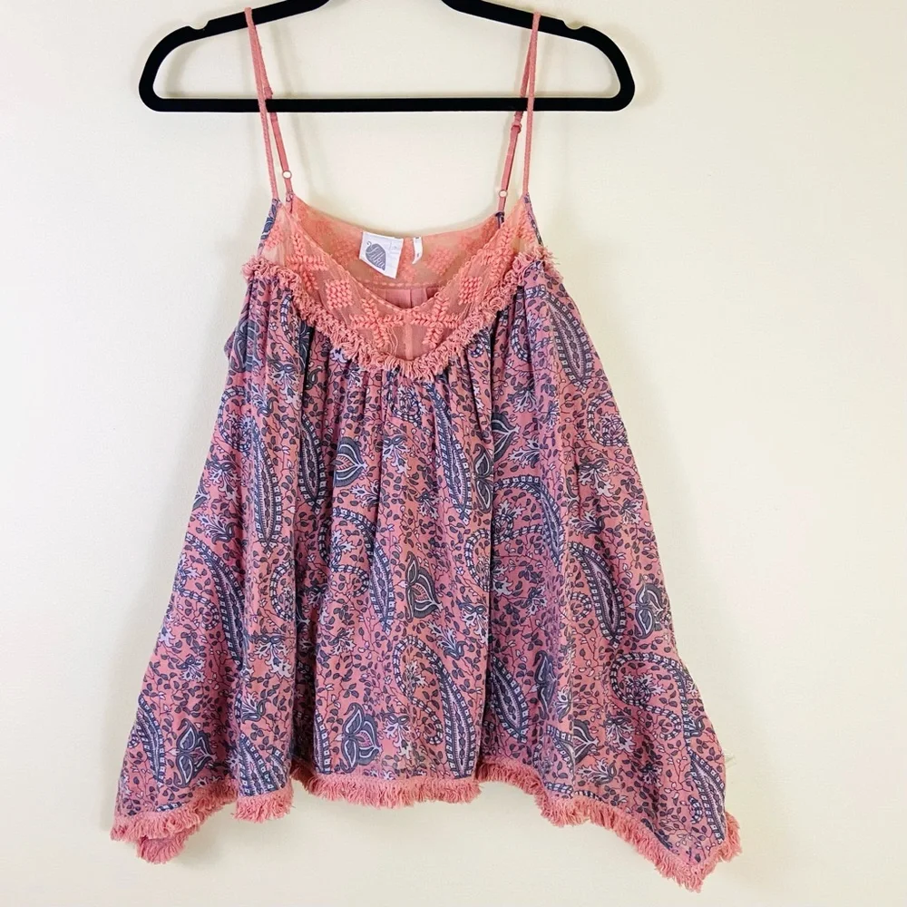 ANTHROPOLOGIE LILKA Coral/Pink Fringe Boho Swing Cami Tank Top - Picture 2 of 11